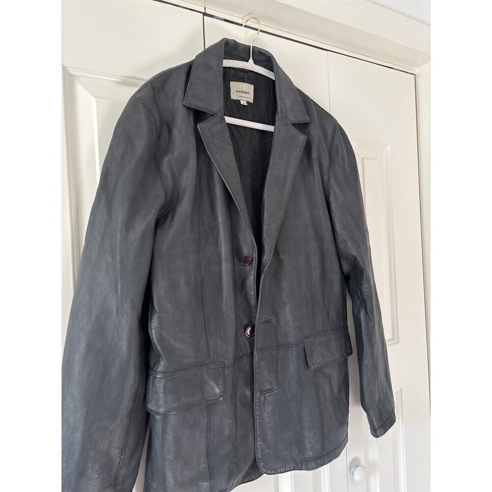 Conbipel Men's Black Real Leather Blazer Jacket 48 - Picture 4 of 12